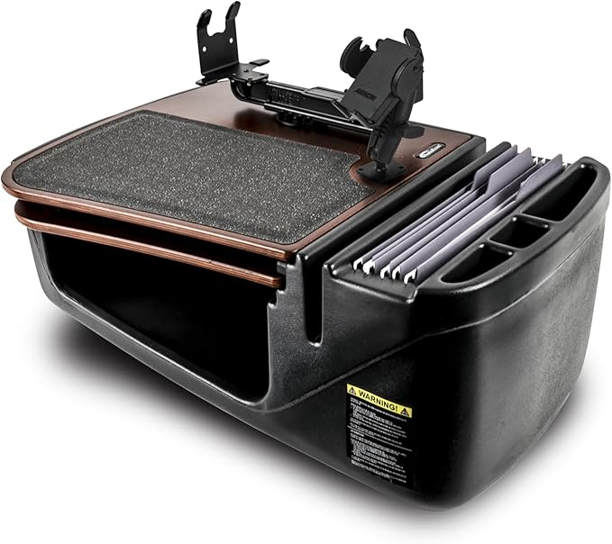AutoExec AE-GMCD-PM-PS-21M GripMaster Car Desk for Your Vehicle Workstation and Mobile Office, Mahogany with Phone Mount and Printer Stand