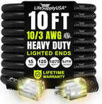 10ft Outdoor/Indoor Extension Cord 10/3 Gauge Ultra Heavy Duty 3 Prong SJTW, Waterproof, ETL Listed, Flexible Cold-Resistant Long Power Cord,15A 125V 1875W, Black by LifeSupplyUSA