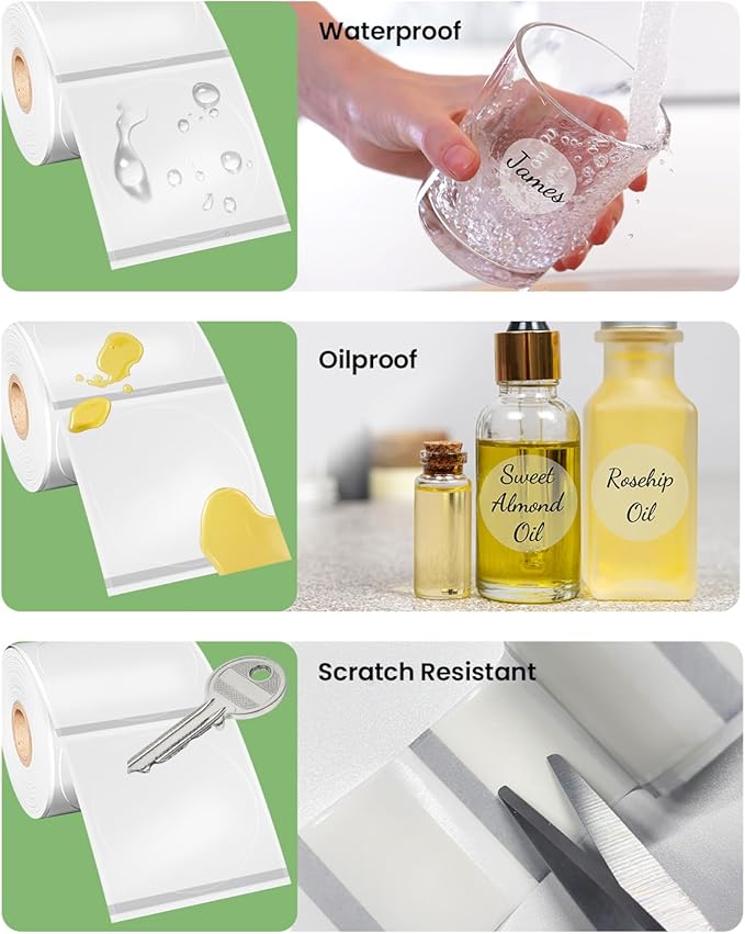Phomemo Labels - Frosted Clear Round Label for M110/M100/M220/M108/M250/M160 Label Maker, 1.96" x 1.96"（50x50 mm）,Multi-Purpose Self-Adhesive Paper for Barcode/Address/Mailing/Logo/Business Home Tag