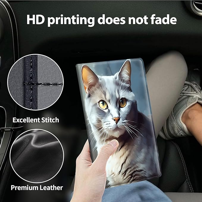 Car Registration and Insurance Holder, Leather Car Glove Box Organizer, Cool Car Accessories for ID, Driver's License Cards & Essential Document,business cards,Men&Women,Cat Grays