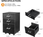 VINGLI 3-Drawer File Cabinet with Lock, Wood Rolling Filing Cabinets for Home Office, Mobile Printer Stand, Under Desk File Organizer for Letter Sized Files, 26" H(Caster Included), Black
