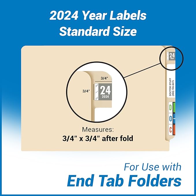 2024 Year Labels, Doctor Stuff 2024 Chart Stickers, Gray Color Coded, Tabbies 11700 Style, USA Made Year Stickers for End Tab File Folders, 1000/Roll, 1 Roll, 3/4" x 1-1/2"