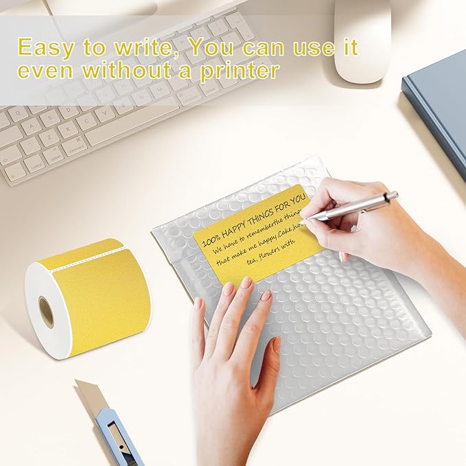 3 X 5 Inch Printable Waterproof Rectangle Color Coding Labels, 300 Per Roll Adhesive Color Coding Stickers for Bar-Codes, Address, Small Business Labeling, Gold