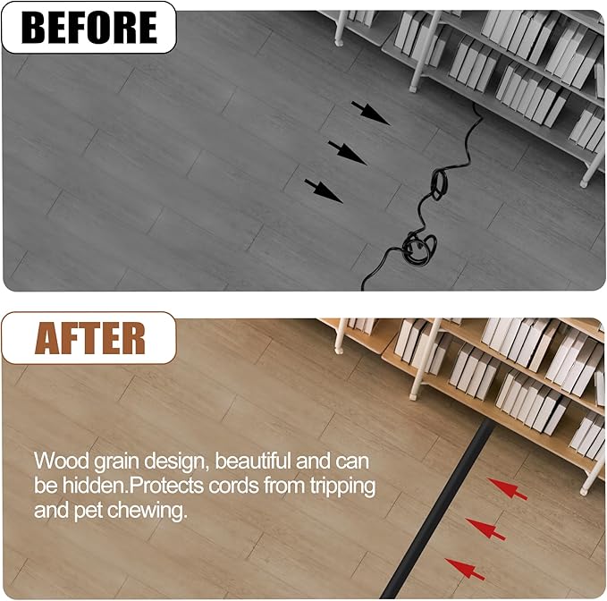 MYFAMIREA 10FT Floor Cord Cover for Wire Self Adhesive Cable Cavity Management PVC Extension Cord Hider Power Floor Wire Protector Cover Prevent Cable Trip for Office Home Outdoor (Black, 1.97'')