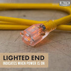 15 Ft Outdoor Extension Cord - 15 Amp 12/3 SJTW Heavy Duty Yellow 12 Gauge Lighted Electrical Cable with 3 Prong Grounded Plug