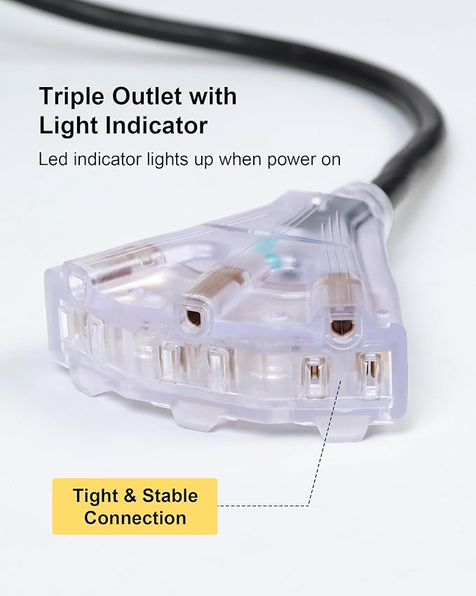 Retractable Extension Cord Reel, 65FT 12AWG/3C SJTOW Heavy Duty Power Cord with Lighted Triple Outlets, 15A Circuit Breaker, 180° Swivel Removable Bracket for Wall/Ceiling Mount, UL Listed