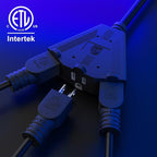 14/3 Gauge Heavy Duty Outdoor Extension Cord 10 FT, 90 Degree Angled 3 Prong Plug, 14 Gauge Power Cable with 3 Outlets, 14AWG, 15A, 125V, 1875W, ETL Listed, Black Wire, with Free Carrying Strap+Ties