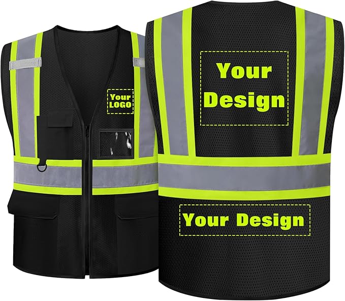 Safety Vest Customize Logo with 5 Pockets & Zipper Reflective High Visibility Vest Class 2 Outdoor Workwear