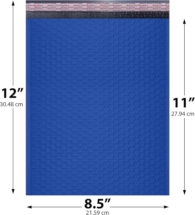 Royal Blue Poly Bubble Mailers 8.5x12 inch #2 | Self Seal Padded Envelopes | Cushioned Bubble Mailer | Usable Size 8.5x11 | Water Proof | Lightweight mailing Shipping Bags | 100 Pack Bulk