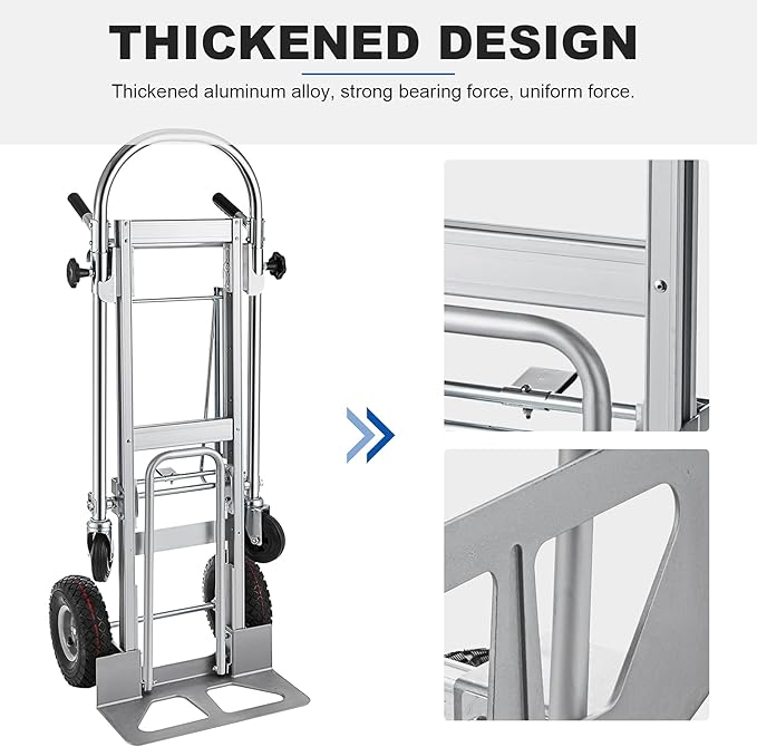 3 in 1 Convertible Hand Truck Dolly, Heavy-Duty Aluminum Hand Truck, 1000 lb Platform / 660 lb Upright Capacity Utility Cart with 10″ Pneumatic Wheels for Warehouse, Factory, Construction