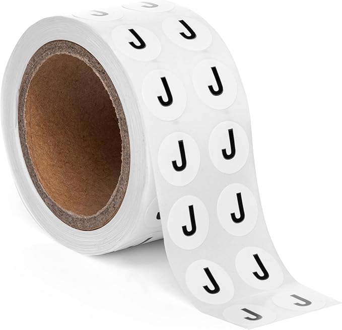 1000pcs Letter J Stickers, 0.5" Letter Sticker Dot Labels for Organization, Inventory, 1000/roll