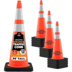 Xpose Safety 36 Inch Orange Traffic Cones Heavy Duty 15lb with 6" & 4" Collars, 12 Pack - Multipurpose PVC Plastic Safety Cone for Parking, Soccer, Caution, Kids and Construction - DOT Approved