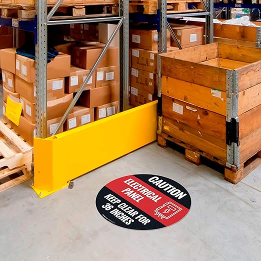 Caution Electrical Panel Circle Floor 10x10 inches, Floor Decal Anti-Slip Adhesive Floor Sign Made in USA