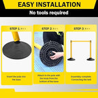 10 ft Crowd Control Stanchion Set, Crowd Control Barrier, Stanchions with Retractable Belts & Base, Retractable Stanchions, Queue Management Stanchion (6 Pole) (Yellow)