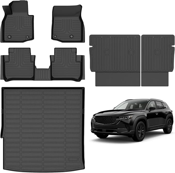 Hutisya-Floor Mats & Cargo Liner with Backrest Set Fit for Mazda CX-50 Hybrid 2025 All Weather Protection Anti-Slip & Durable TPE Full Set Liners Automotive Accessories-Black