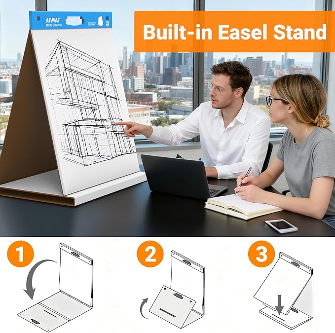 AFMAT Tabletop Sticky Easel Pad, 20 x 23 in Portable Easel Stands for Teachers, Super Sticky & Bleed-Resistant, Self-Stick Easel Paper for Office/Classroom/Training/Presentation, 20 Sheets/Pad, 8 Pads