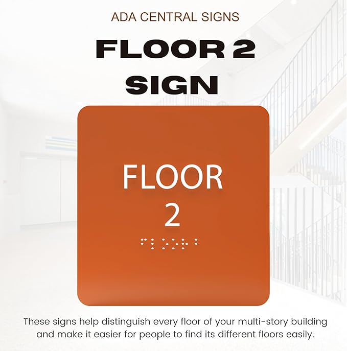 6" X6" Floor 2 Sign - ADA Compliant Tactile Graphics Grade 2 Braille Text Acrylic Wall Signs - Directional Assistance, Floor Number Safety Sign for Office, school Hospital, Apartment