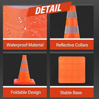 RoadHero 18 Inch 6 Pack Collapsible Traffic Safety Cones, Multi Purpose Pop-up Cones with Reflective Collar for Road Safety, Orange Cones for Driving Training, Parking Lots