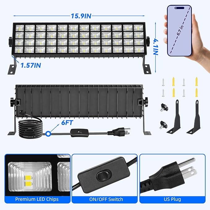 4 Pack LED Shop Lights, 100W 11000LM Plug in Garage Light with 6FT Power Cord, IP66 Waterproof Work Bench Shop Lights for Garage, Workshop, Warehouse, Outdoor, Yard, Garden