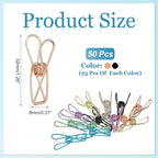 PATIKIL 50Pcs Paper Office Binder Clips, 1.26" Small Metal Wire Hollow Out Paper Clamps Long Tail Binder Clips for Photo Clothes Hanging Office Home Kitchen Food Package, Black/Rose Gold