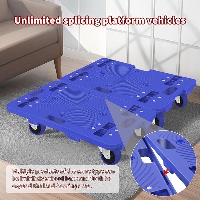 Furniture Dolly, Furniture Movers Dollies Heavy Duty,Large Moving Dolly Cart with 4 Wheels,24in-16in Hand Truck Folding Cart,360° Swivel Wheels Mute Portable 660lb Capacity,2 Pack,Blue