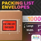 ABC Enclosed Pouches 7 x 5 Inch. 1000 Pack Clear, Red & Black 2 Mil Polyethylene Self Seal Packing List Envelopes