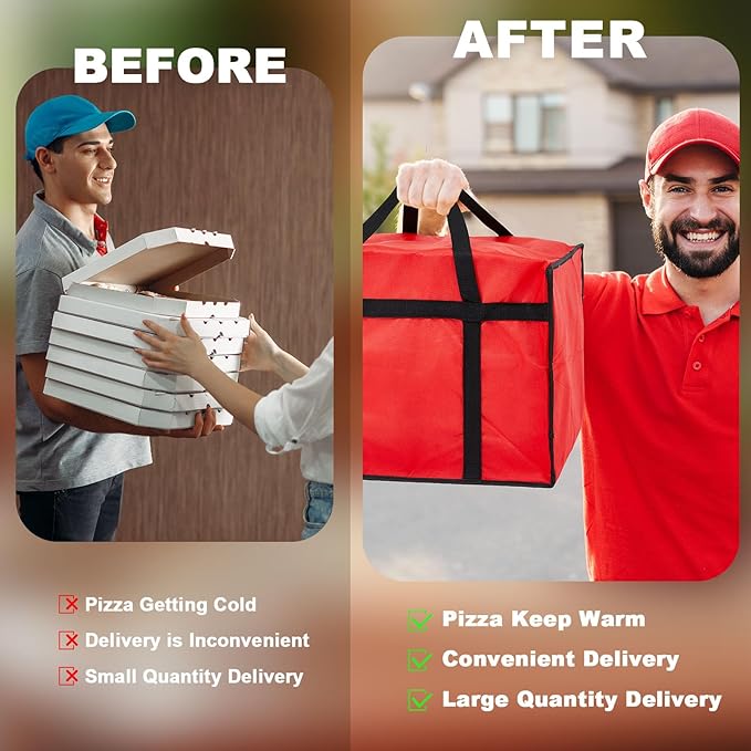 Maxcheck 2 Pcs Insulated Pizza Delivery Bag 24 x 24 x 14 Inch Pizza Warmer Bag Carrier Reusable Insulated Cooler Boxs Winter Food Delivery Carrier for Personal and Professional Use (Red)