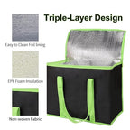 Bodaon 5-Pack Cooler Insulated Food Delivery Bag, Thermal Hot Pizza, X-Large Bags for Grocery/Catering/Shopping, Rideshare Delivery Bag, Large Cold Frozen Accessories, Black-Green Edge
