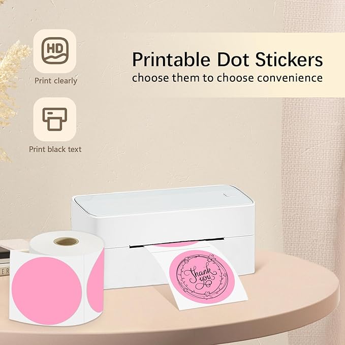 3 X 3 Inch Round Thermal Labels Circle Color Coding Labels Printable Waterproof 500PCS Round Stickers Adhesive Writable for Office, Home, Garage, DIY Sticker, Barcodes, Name Tag, Pink