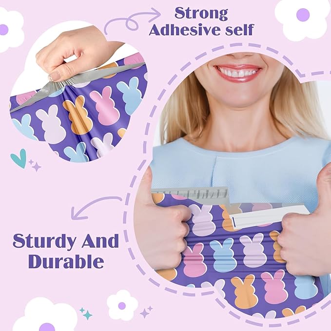 Metronic Poly Mailers 10x13 Inch 1200pc, Easter Rabbit Bags for Shipping, Self-Adhesive Shipping Envelopes for Small Business, Waterproof Mailers Poly Bags for Shipping, Packaging Mailing Bags Bunnies