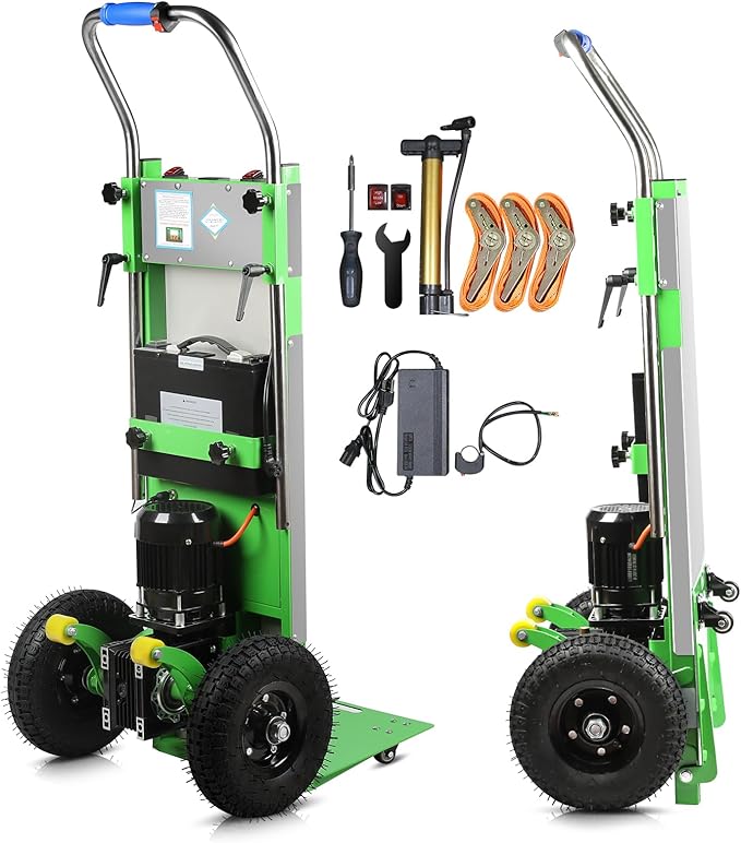 Electric Stair Climbing Dolly, 1250W Electric Hand Truck with Telescopic Handle, 3 Mode Folding Stair Climber 900lbs Max Load Capacity for Effortless Moving of Furniture & Equipment (Green)
