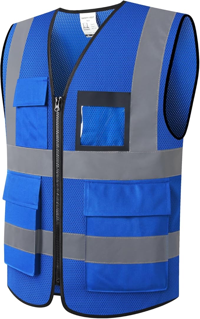 Hi Vis Reflective Safety Vest for Men Women Mesh High Visibility Vest with Pockets,Meets ANSI/ISEA Standards(EK170-Mesh-Blue-3XL)