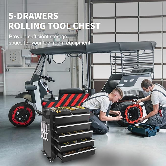 5-Drawer Tool Chest on Wheels, Rolling Metal Toolbox with Wheels & Drawers, Tool Cart Cabinet, Suitable for Garage, Moving/Gift/Daily Use