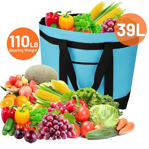 2Pk Insulated Reusable Tote Bag for Grocery Shopping for Women/Men, Pizza/Food Delivery Bag to Keep Food Cold/Hot for Professional Catering, Cooler bags for Travel/Beach/Picnic, Blue