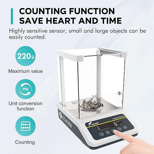 LAB FISH Analytical Balance 220g x 0.1mg Scale High Precision 0.0001g Accuracy Digital Lab Scale Internal & External Calibration for Laboratory Pharmacy Jewelry