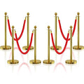 8Pcs Gold Stanchion Post Queue Velvet Ropes and Posts with Soild Base and 4pcs 5 Ft Red Velvet Ropes Carpet Ropes Posts Stanchion Set Crowd Control Barriers for Party Supplies