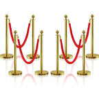 8Pcs Gold Stanchion Post Queue Velvet Ropes and Posts with Soild Base and 4pcs 5 Ft Red Velvet Ropes Carpet Ropes Posts Stanchion Set Crowd Control Barriers for Party Supplies