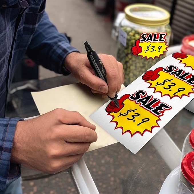Starburst Sign Sale Stickers 4 x 3 Inches Self-Adhesive Blank Price Tags Sticker Writable Removable Waterproof Labels for Garage Retail Store Business 500 PCS