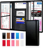 LINTRU Car Registration and Insurance Holder Trifold, Oversized Fit with Reinforced Construction, Matte PU Leather Vehicle Glove Box Organizer for Documents, Car Accessories for Men and Women