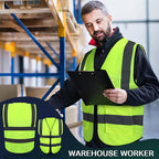 JaGely 15 Pack Reflective Safety Vests with Pockets and Zipper Construction Work High Visibility Vest for Men Women(X-Large,Fluorescent Green)