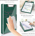 Clipboard with Storage,Heavy Duty Clip Boards 8.5x11 with 2 Storage Case,Clear Visible Top Panel Storage Clipboards,Side Opening Clip Boards,Nursing Clipboard Folder Case for Office Supplies-Emerald
