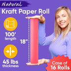 18" x 1200" (100 ft) Pink Kraft Paper (Case of 16 Rolls), 45 lbs Thickness, Made in USA Kraft Paper for School, Art Colored Paper, Gift Wrapping Paper, Packing Paper for Moving