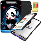 Clipboard with Storage,Office Supplies Nursing Clipboards Folder with Pen Holder Plastic Storage ClipBoard Foldable for Teacher Nurse,Cute Music Panda