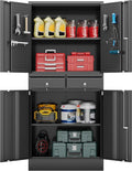 71" H Metal Garage Storage Cabinet with Pedboard and Adjustable Shelves,Metal Tool Storage Cabinet with 2 Drawers for Garage, Warehouse,Utility Room,Assembly Required,Black