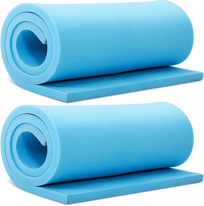 Frienda 2 Pcs Upholstery Foam 1" x 24" x 72" High Density Cushion Blue Polyurethane Craft Foam Padding for Seat Replacement DIY Projects Chairs Headboards Sofas Home