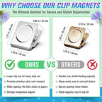 12 Pack Large Magnetic Clips Heavy Duty, Strong Magnet Clips for Notes, Fridge Magnets, Refrigerator Magnets Clip for Organization, Chip Clip Magnets for Whiteboard, Classroom, Cruise, Office