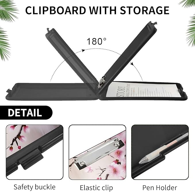 A4 Clipboards,Folder Clipboard with Storage Cherry Blossom Heavy Duty Clip Boards Waterproof Nursing Plastic File Folder Storage Box Clipboard Case for Teacher,Doctor,Office