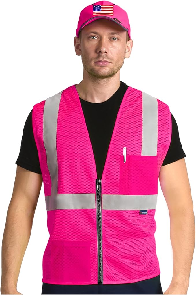 AYKRM 2 Pockets Reflective Safety Vest High Visibility Class II Mesh Vest for Women & Men Meets ANSI Standards