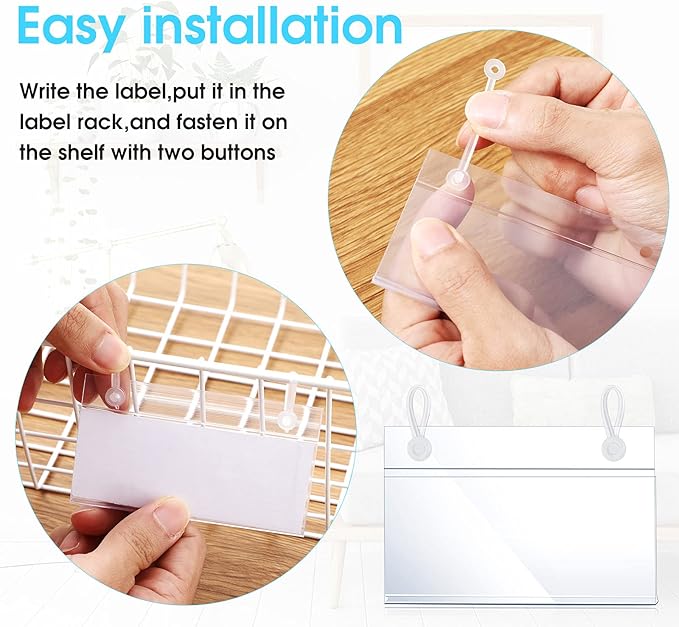30 Pieces Wire Shelf Label Holder Plastic Basket Label Holders Clips Rack Display Price Tag Ticket Sign with Easy Button Design Lock Closure for Home Basket Market Freezer Inventory Area Closet