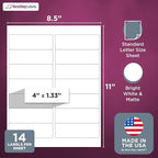 NextDayLabels – 4" x 1-1/3" Rectangular Sticker Labels for Printer - White Laser/Inkjet Printer Labels Return Address Labels Shipping Label Stickers (1000 Sheets, 14 Per Sheet, 14000 Labels)